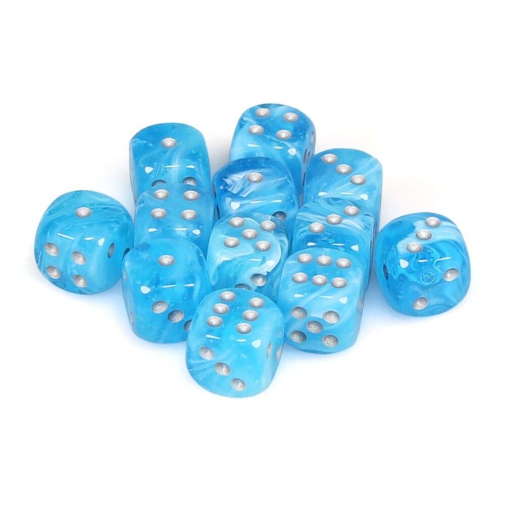 Chessex Luminary Sky/Silver GITD 16mm D6 Dice Block (12)